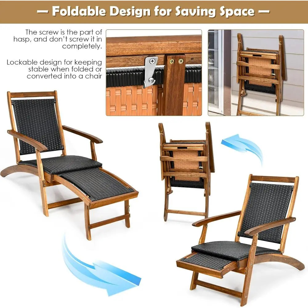 Patio Chaise Lounge Space-Saving Ergonomic Deck Chair