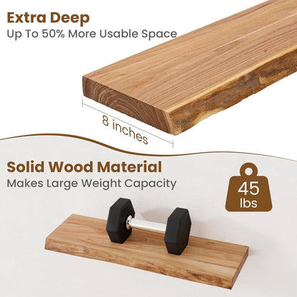 Rustic Solid Elm Wood Floating Shelves