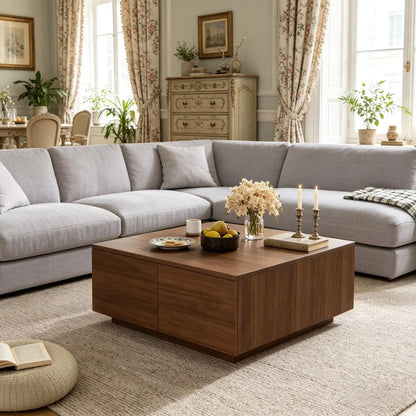 Square Coffee Table with 4 Drawers