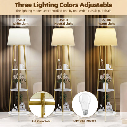 Modern Tripod Floor Lamp with 3 Shelves