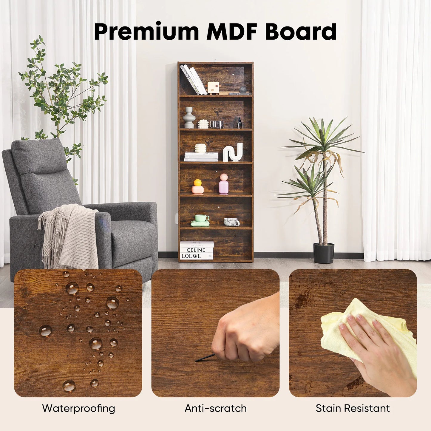 6 Tier Floor Standing Open Bookshelf