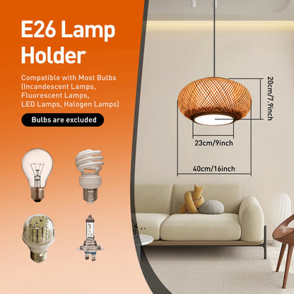 Rustic Bamboo Wicker Rattan Lantern Pendant Light