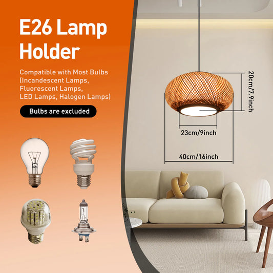 Rustic Bamboo Wicker Rattan Lantern Pendant Light
