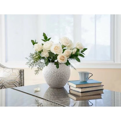 White Ceramic Textured Flower Vase