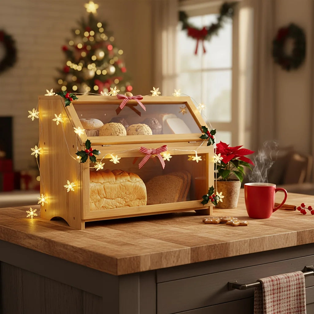 Double Layer Large Bread Box for Kitchen Counter