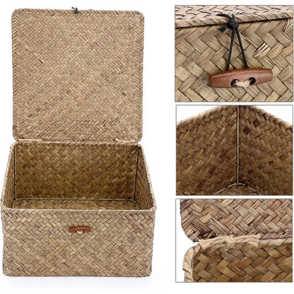 Wicker Baskets Bin with Lid Handwoven Storage Basket