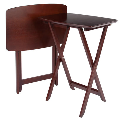 Solid Wood  2-Pc Snack Table Set Walnut