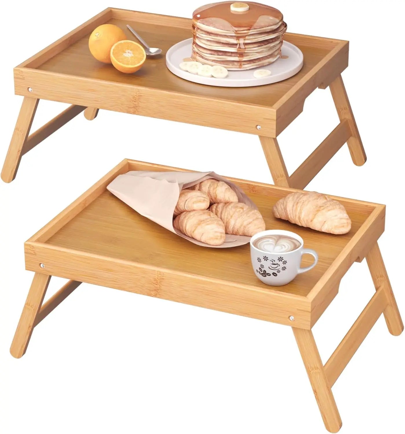 2 Pack Bamboo Bed Tray Table with Folding Legs