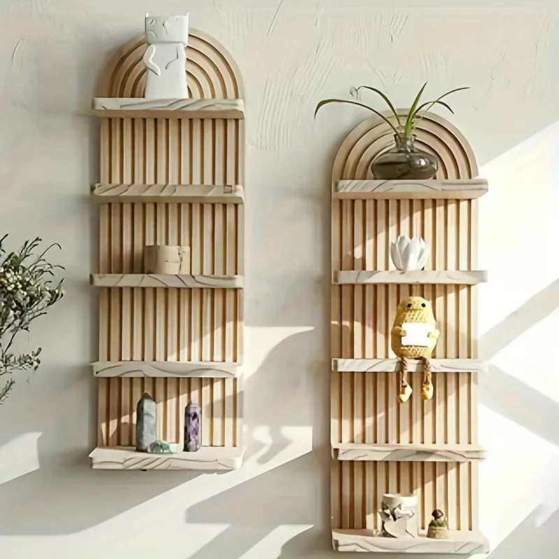 Bohemian Style Wooden Oval Wall Shelf