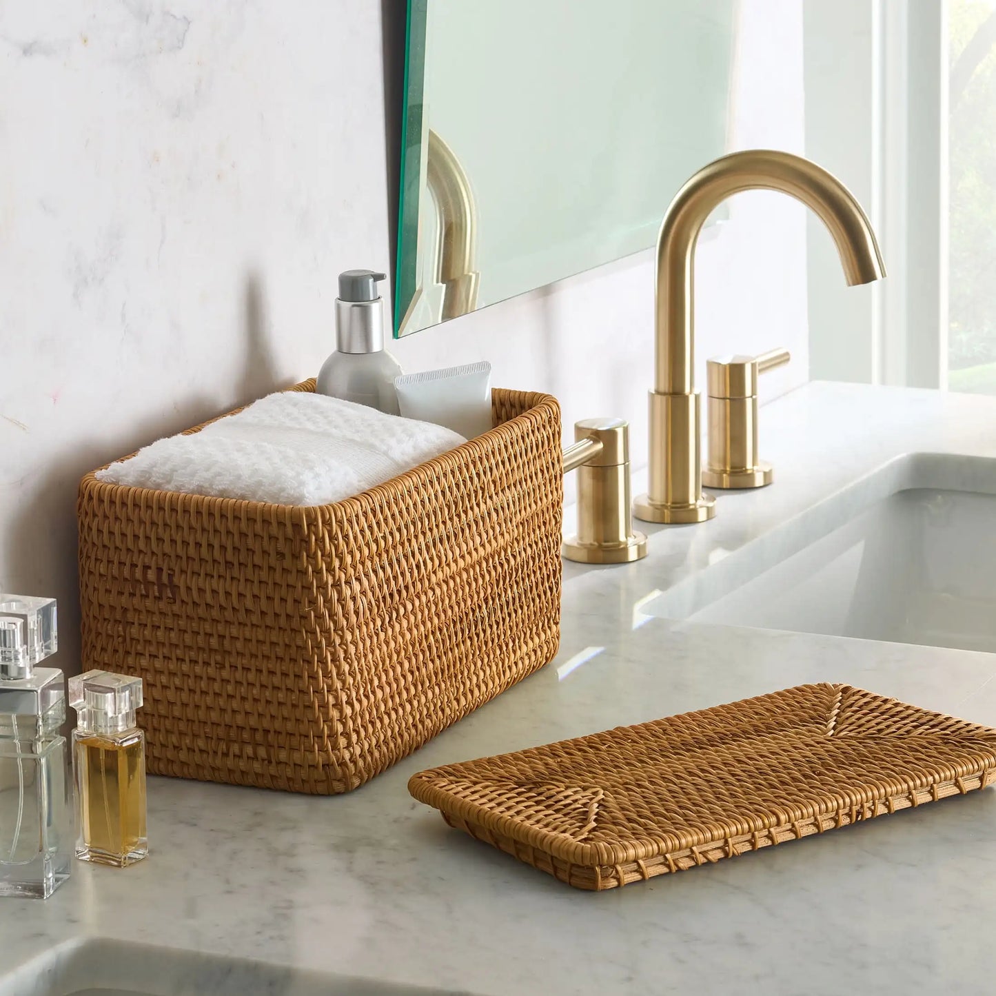 Brown Rattan Organizer Basket with Lid
