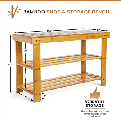 Bamboo Shoe Rack Storage Bench