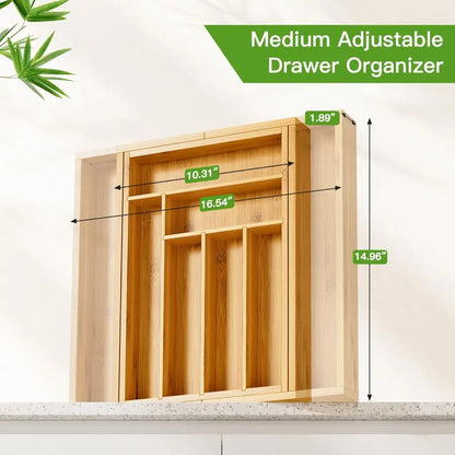 Bamboo Expandable Drawer Organizer for Utensils Holder