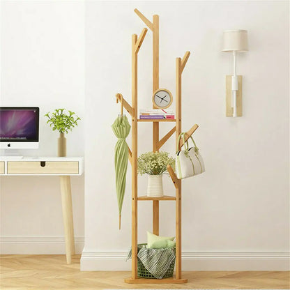 Wooden Coat and Hat Hanger Stand Floor Standing