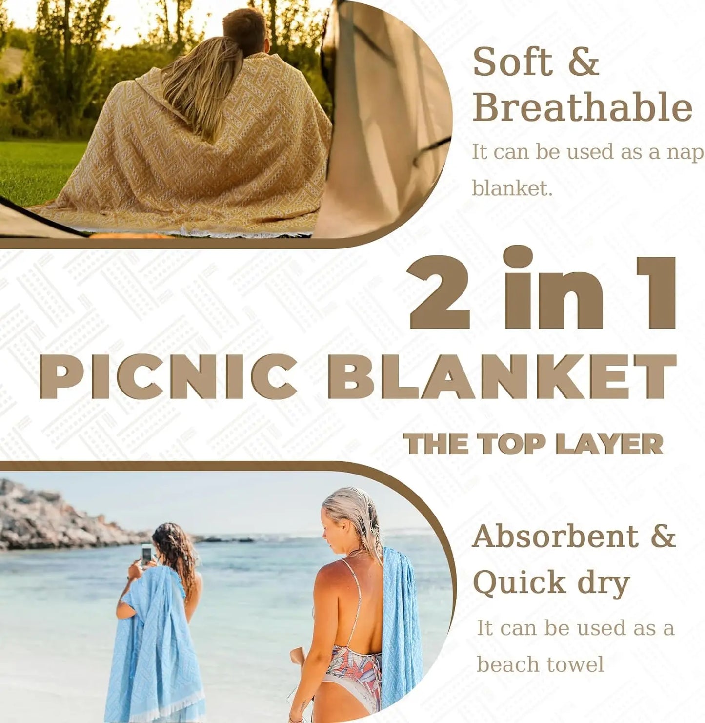 2-in-1 Large Boho Mat Waterproof Picnic Blanket