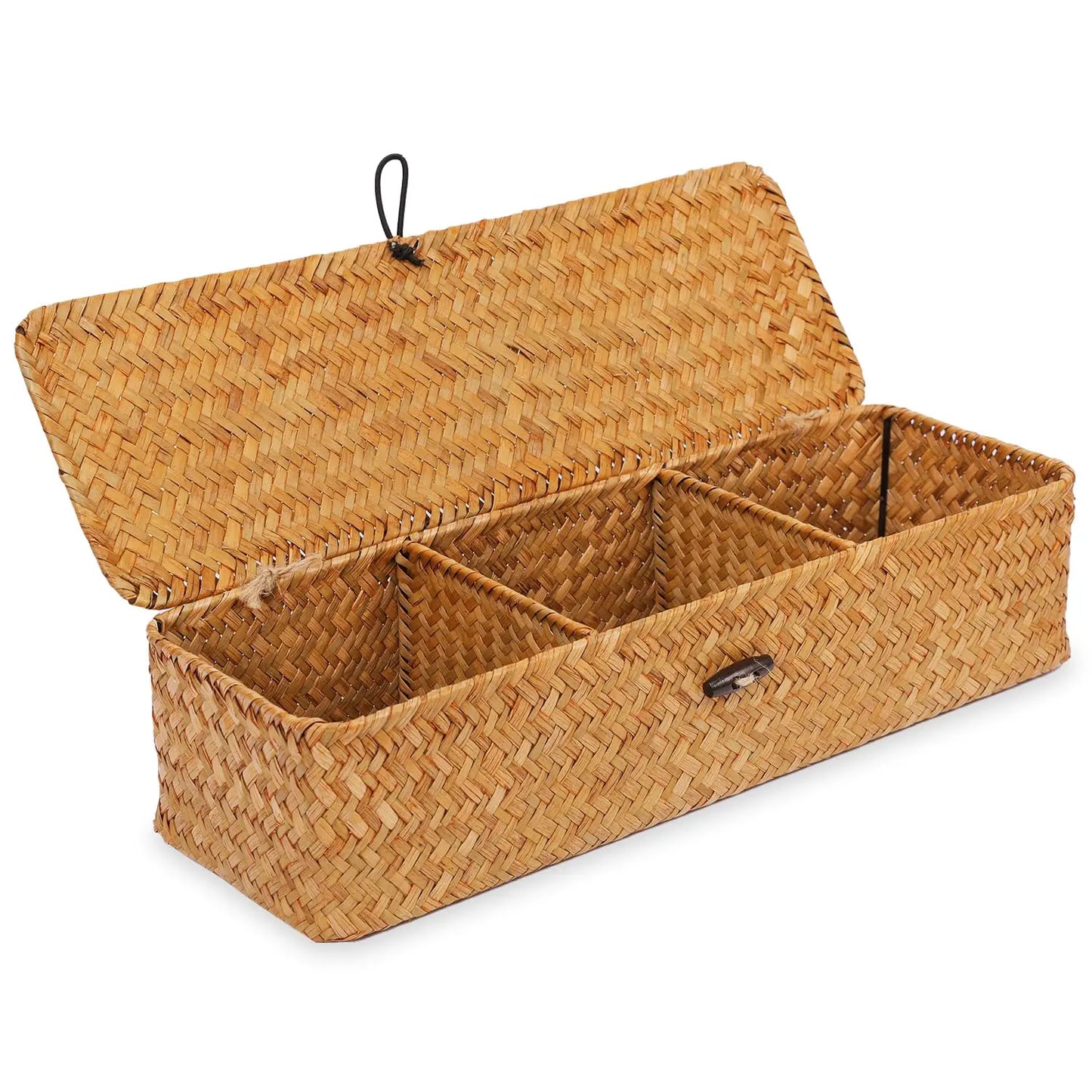 Natural Seagrass Bin with Lid Set of 3