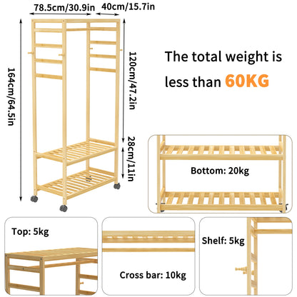 Heavy Duty Wooden Clothes Rail Rack Wardrobe