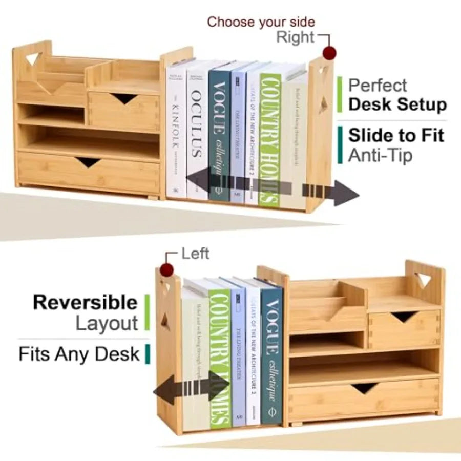 Bamboo Desk Organizer with Adjustable File Holder