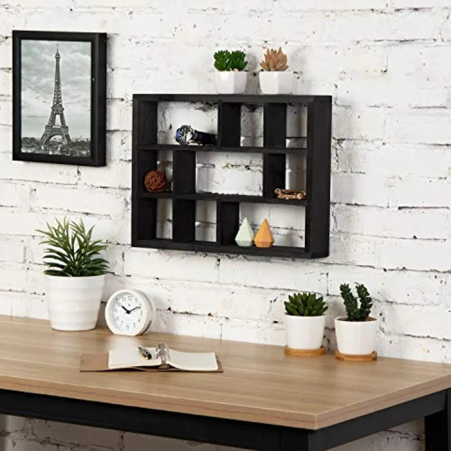 9 Compartment Vintage Solid Wood Shadow Box