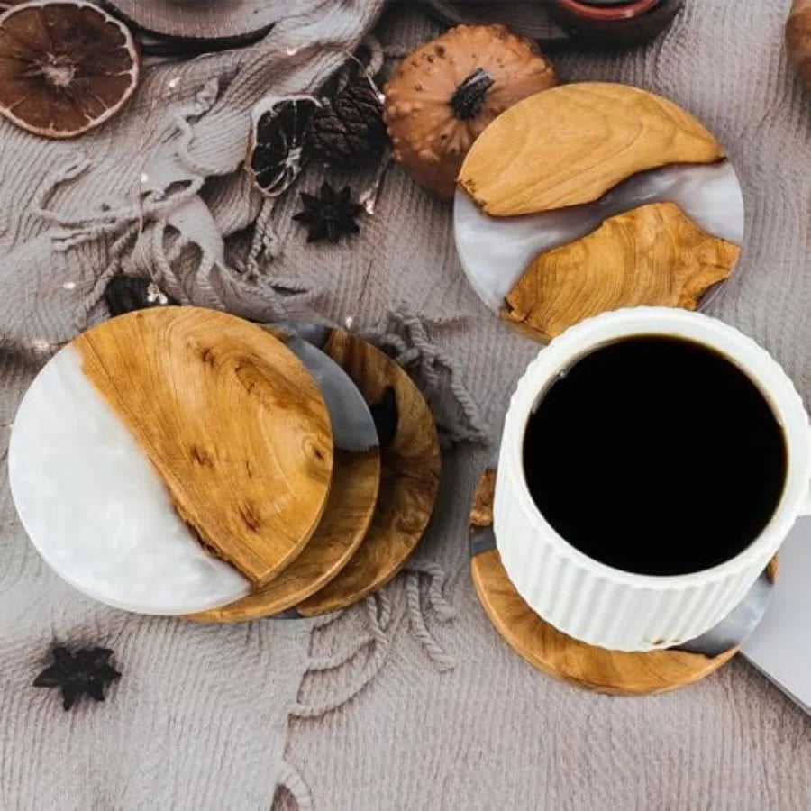 Drink Coaster Set Wooden Absorbent Coasters
