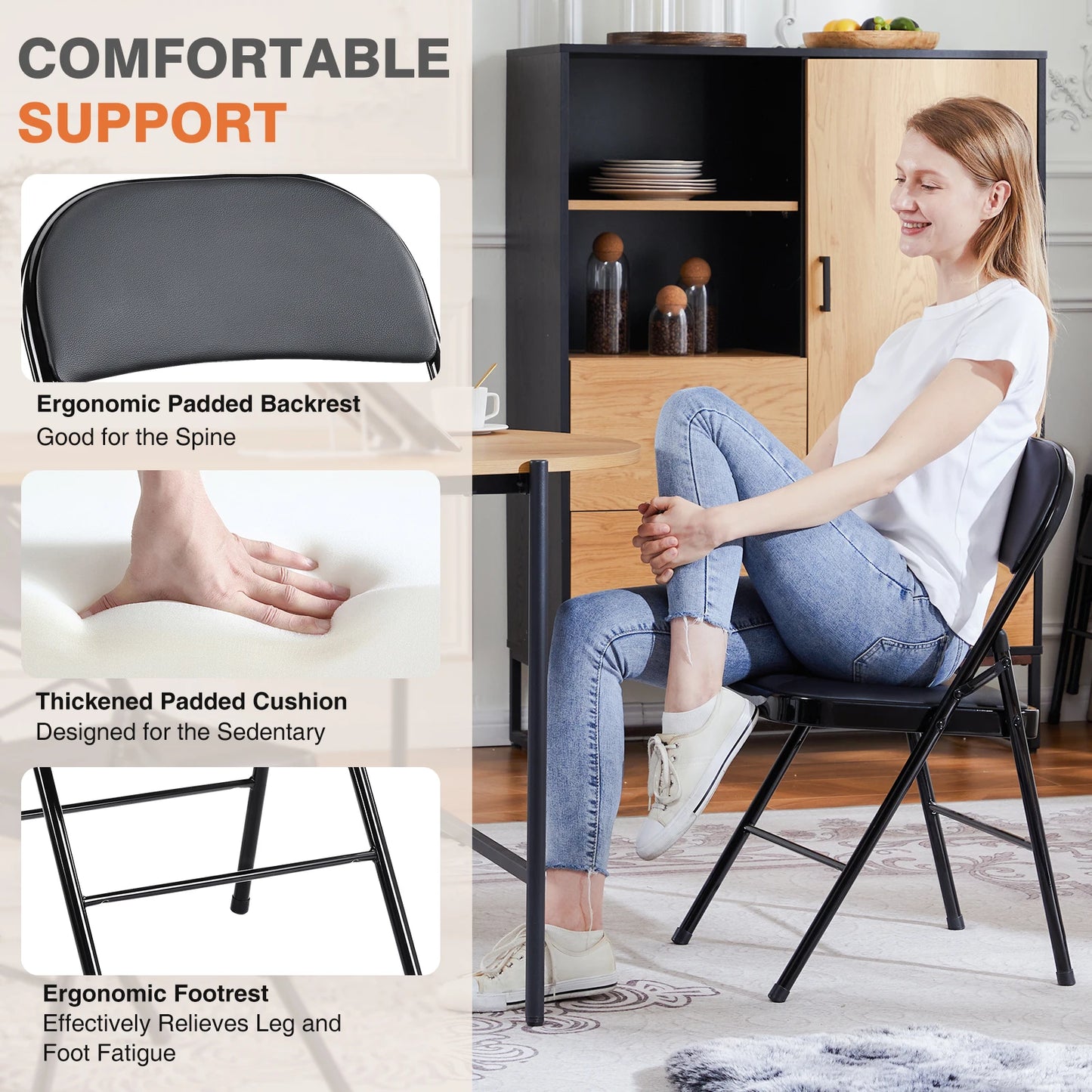 Leather Padded  Sturdy Metal Foldable Chair
