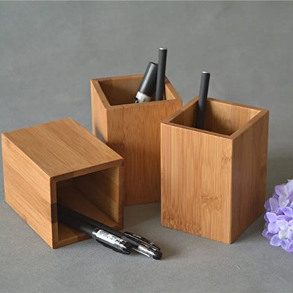 Bamboo Wood Desk Pen Holder Stand