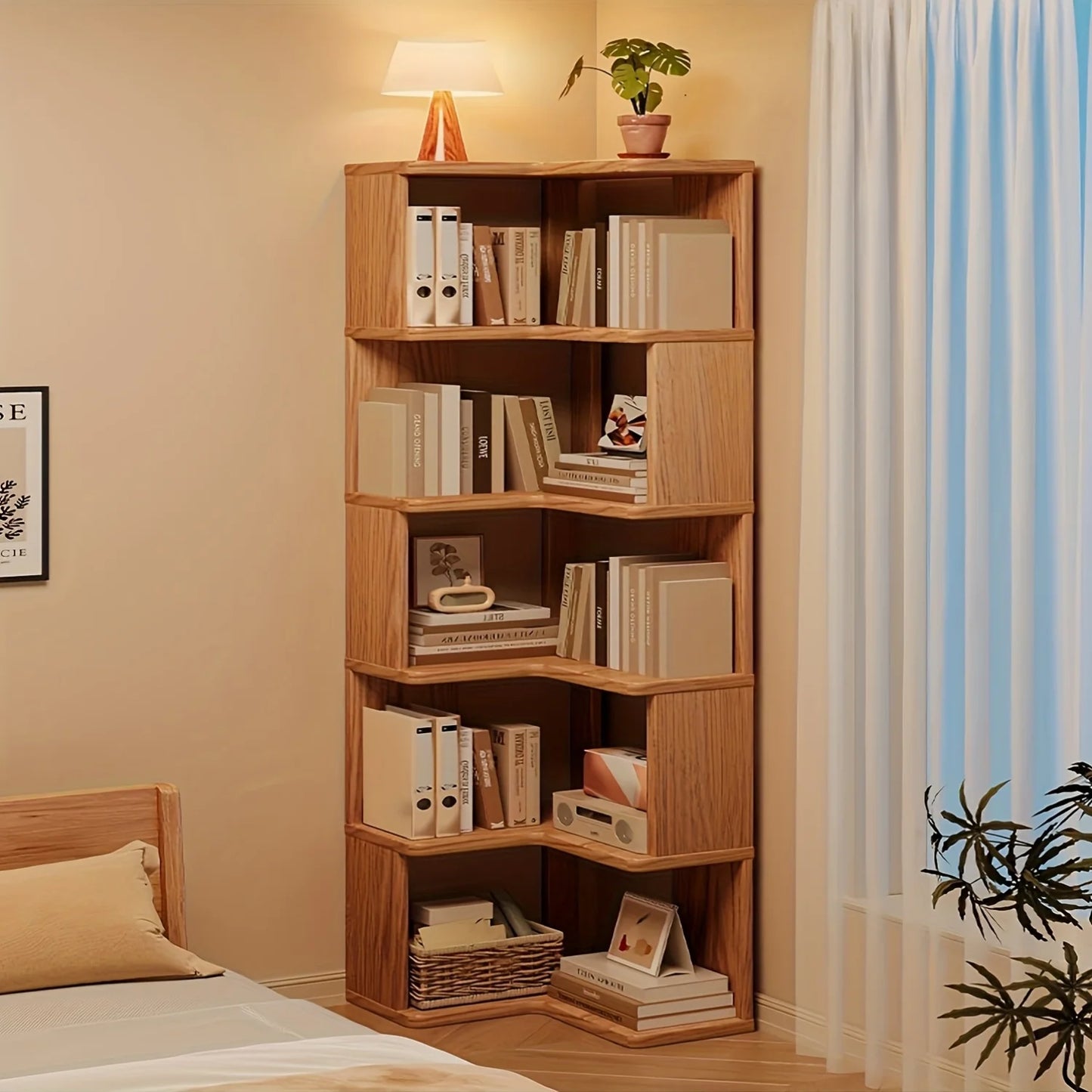 3-Tier/5-Tier L-Shaped Corner Bookshelf