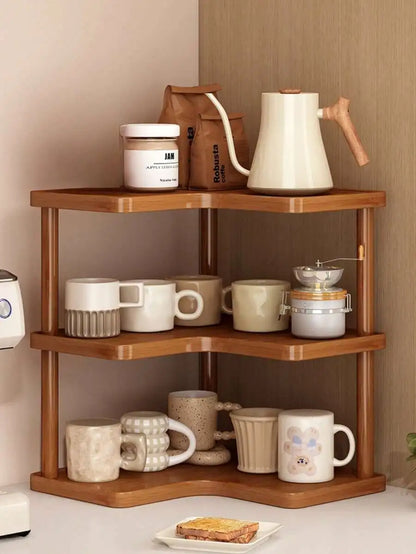 1pc Corner Wooden Desktop Storage Rack