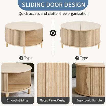 31IN Round Coffee Table with Flip-Top Storage