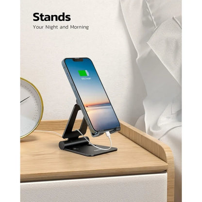 Nulaxy Dual Folding Cell Phone Stand, Fully Adjustable Foldable Desktop Phone Holder Cradle Dock Compatible with Phone 16 15 14