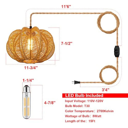 Plug in Pendant Light Rattan Hanging Lights