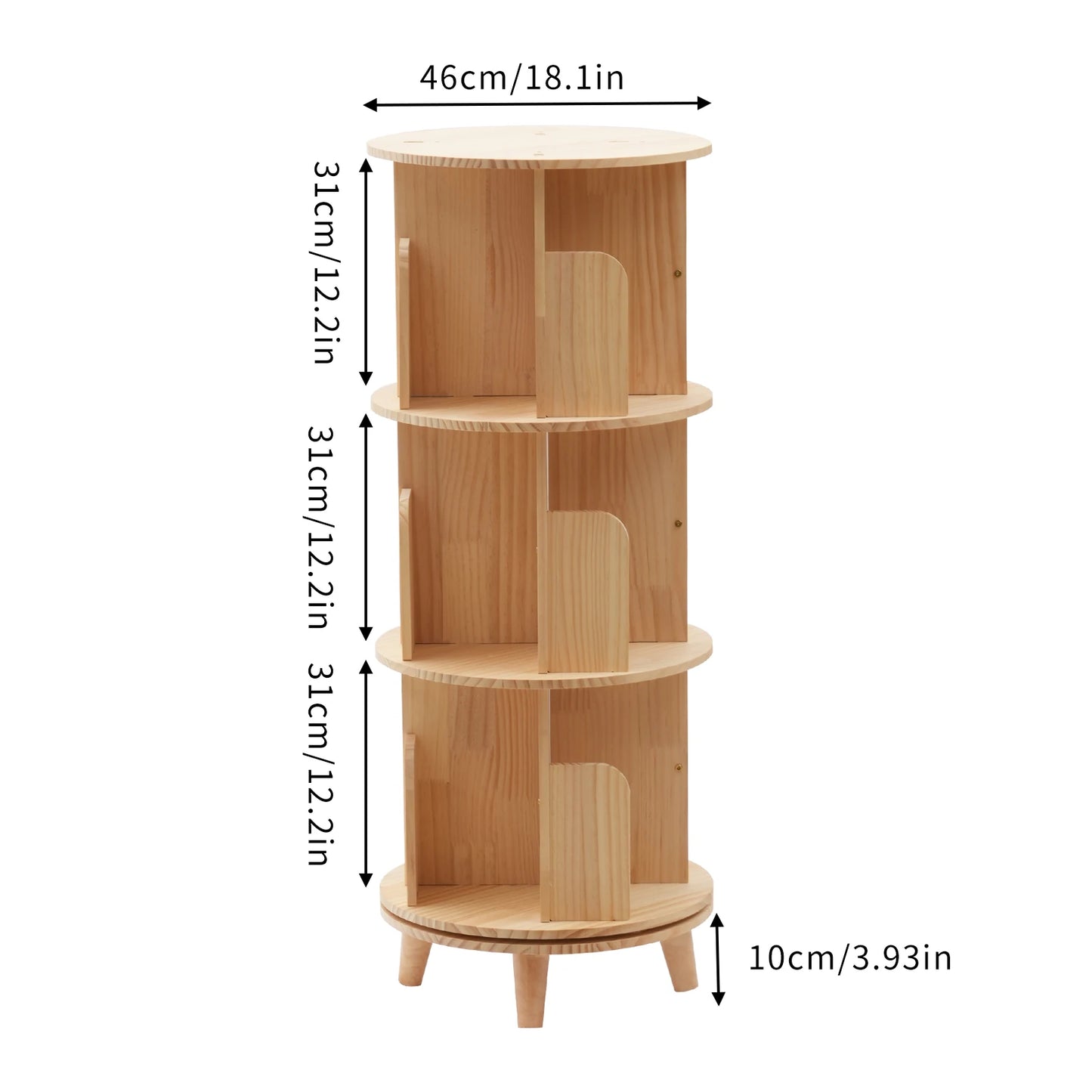 Wooden Bookcase Rotatable Stand Multifunctional Showcase Organizer