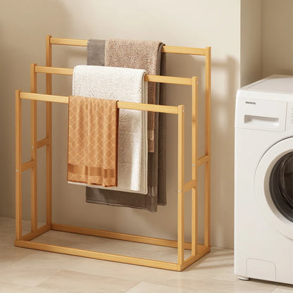 Wood Vertical Towel Rack with 3 Hanging Crossbars