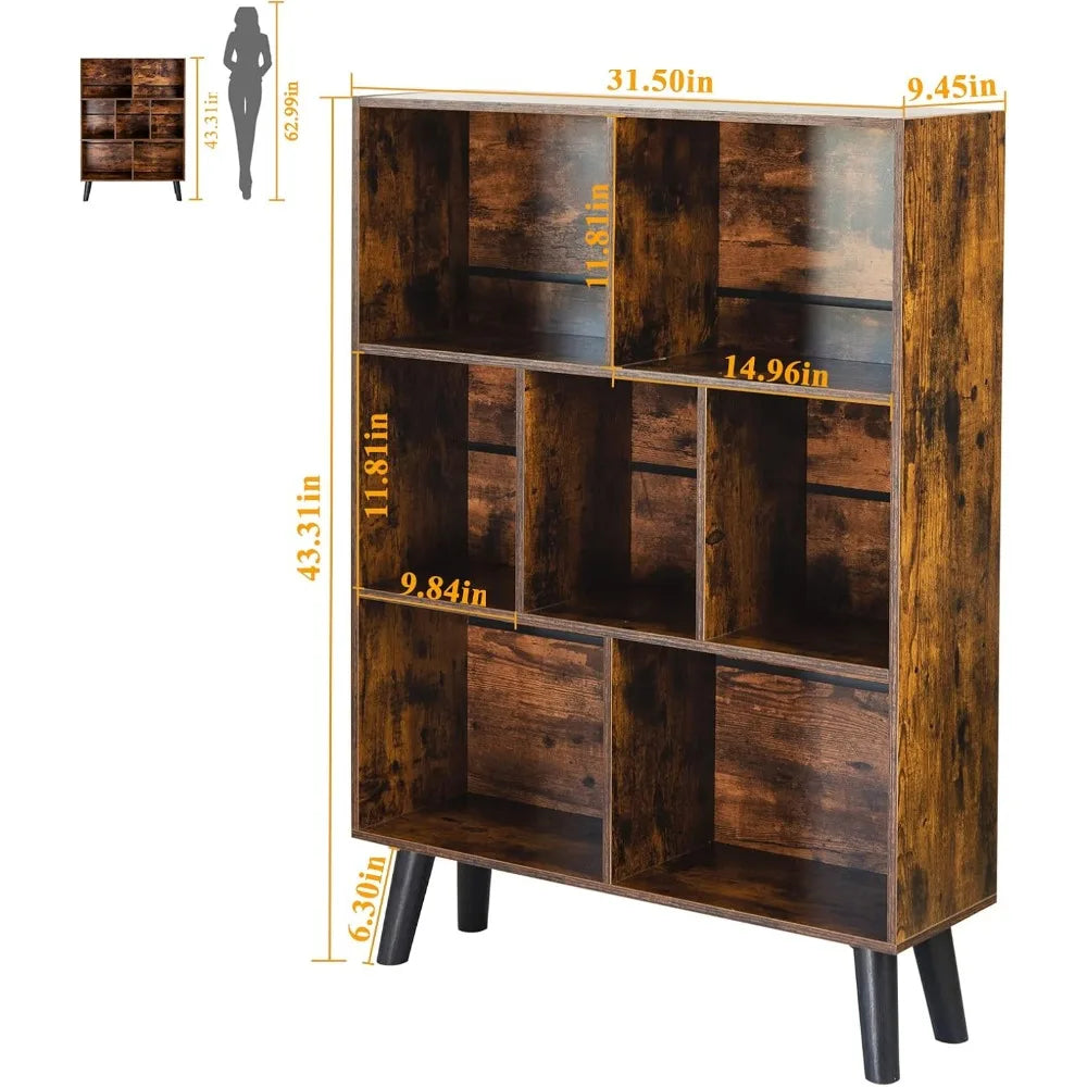 Cube Bookshelf 3 Tier Mid-Century Bookcase with Legs