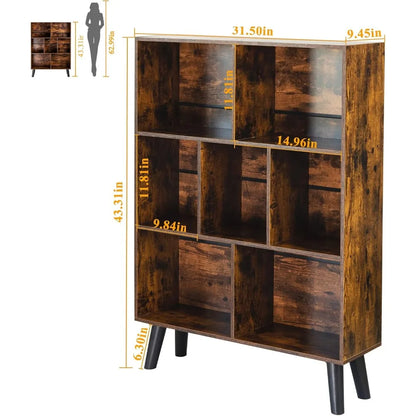 Cube Bookshelf 3 Tier Mid-Century Bookcase with Legs