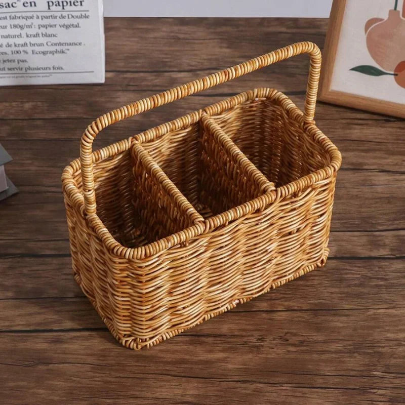 Handwoven Minimalist Square Multi-Compartment Storage Basket