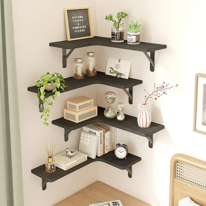 Rustic Wood Corner Shelves Set