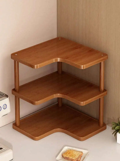 1pc Corner Wooden Desktop Storage Rack