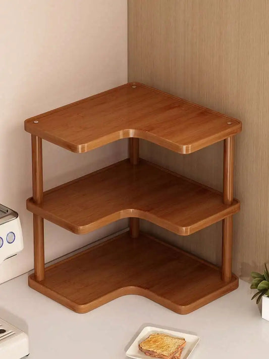 1pc Corner Wooden Desktop Storage Rack
