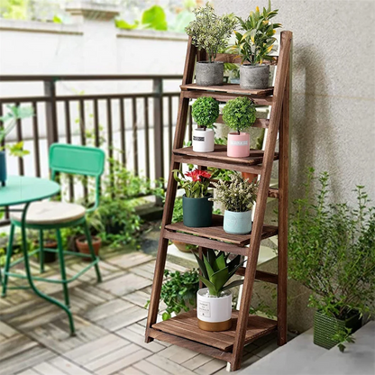 4-Tier Wooden Flower Display Stand Ladder Storage Shelf