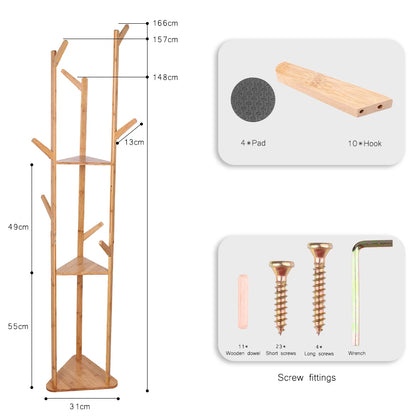 Wooden Coat and Hat Hanger Stand Floor Standing