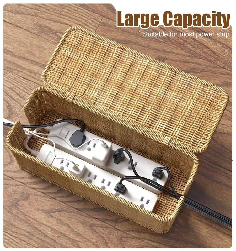 Boho Imitation Rattan Storage Box with Lid