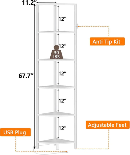 6 Tier Corner Shelf with LED Light