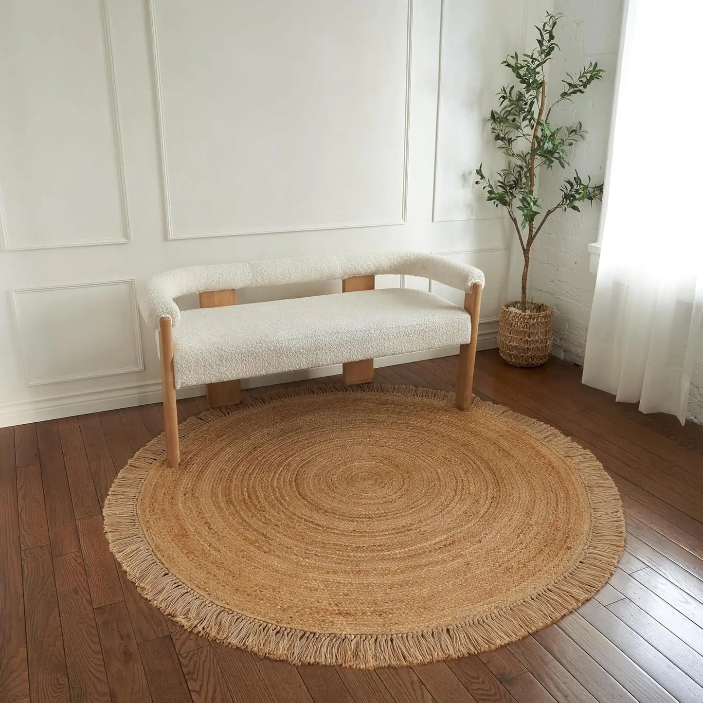 5x5 ft Round Jute Area Rug