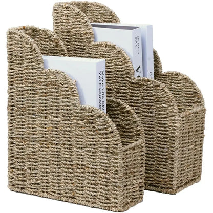Natural Handwoven Seagrass Scalloped Magazine Holder