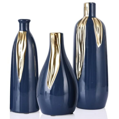 Ceramic Vase 3 Pcs Set Gold and Black