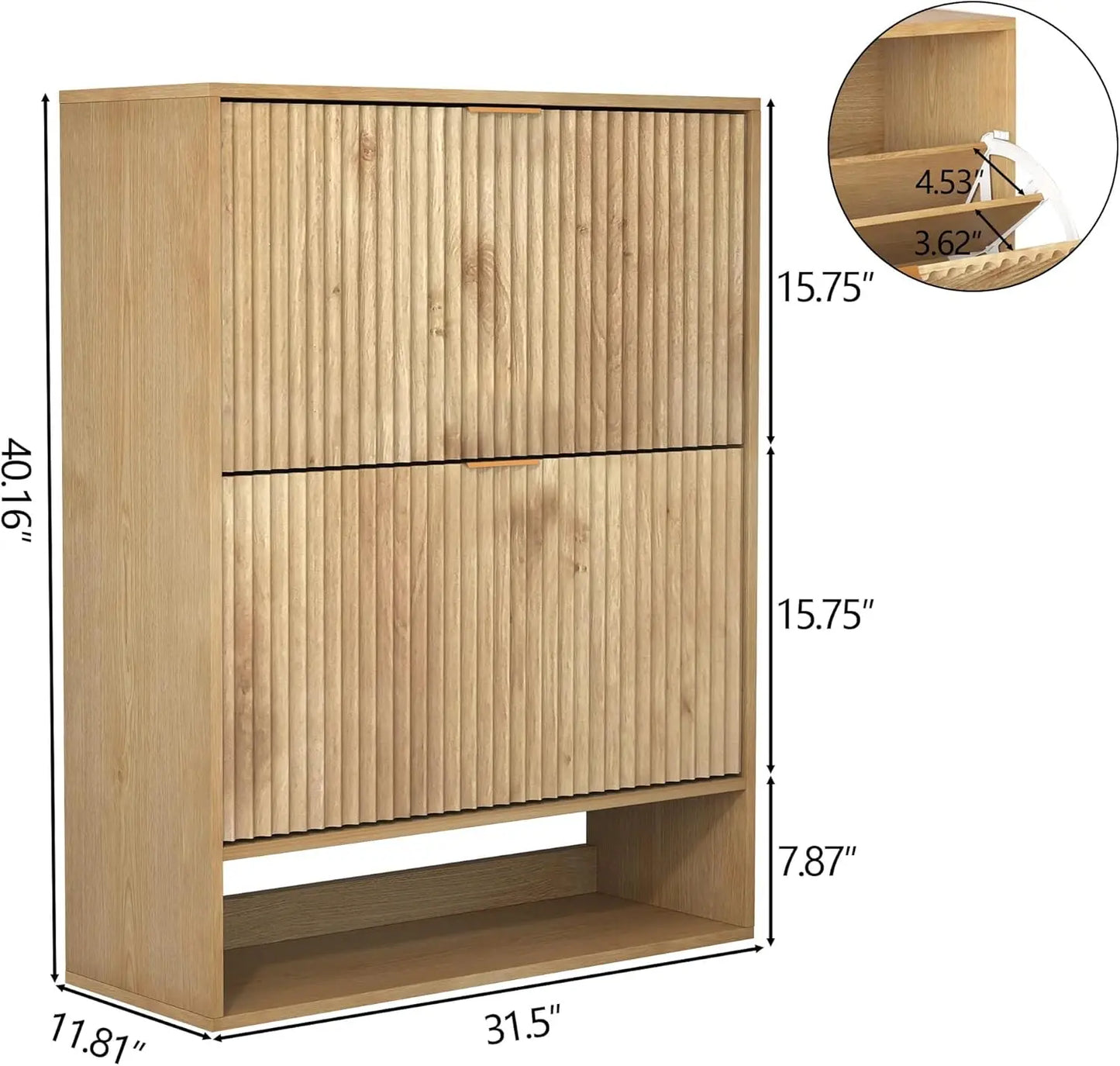 Slim Fluted Shoe Cabinet with 2 Flip Drawers