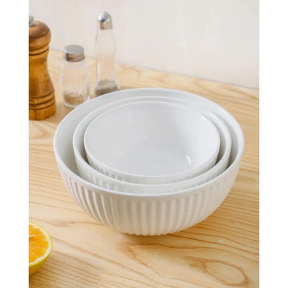 Ceramic Ribbed Nesting White Bowls