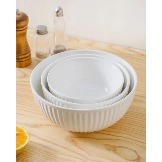 Ceramic Ribbed Nesting White Bowls
