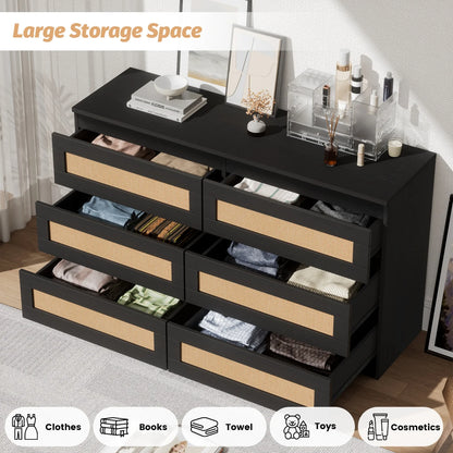 Modern Rattan 6-Drawer Dresser Storage Cabinet