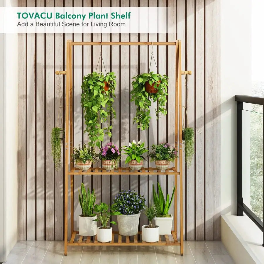Bamboo Plant Shelves Holder Rack for Patio